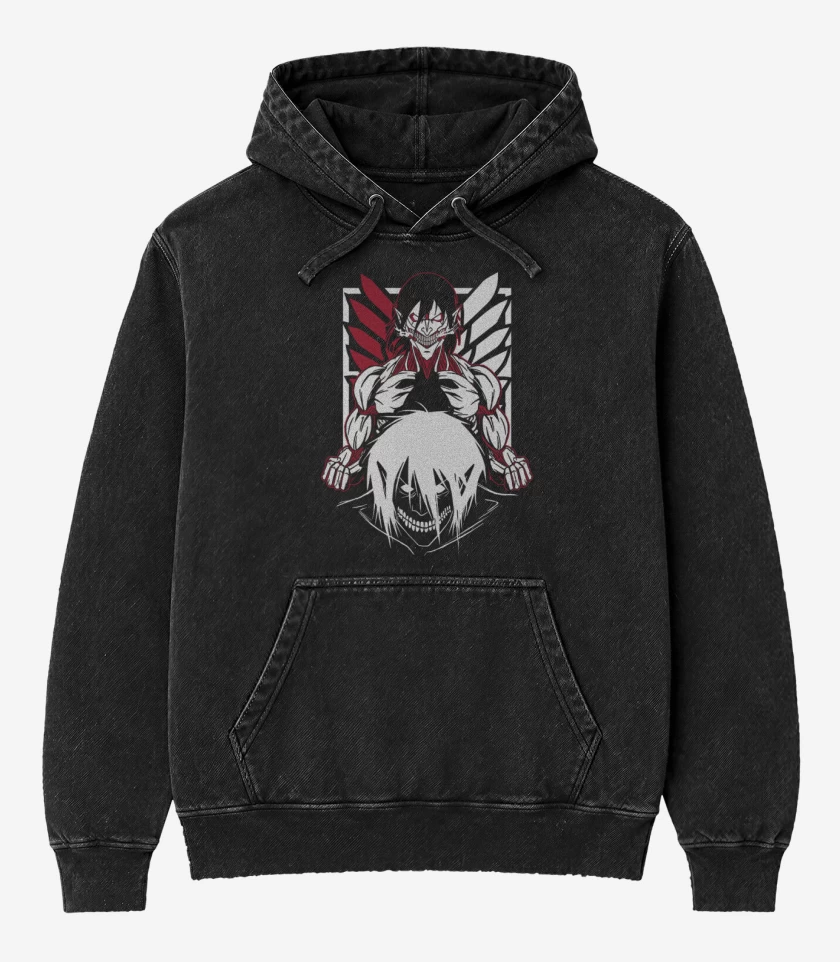 Poleron Canguro Acid Wash Negro de Titan eren 3