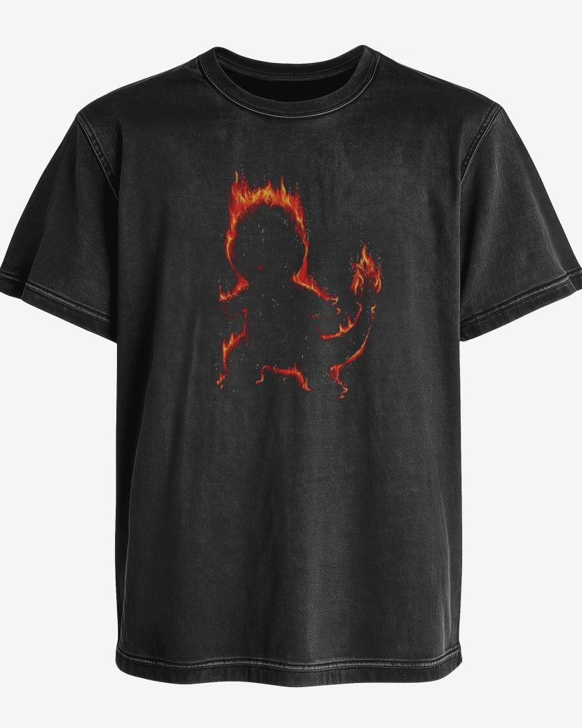 Polera desgastada Negro de Tipo fuego I