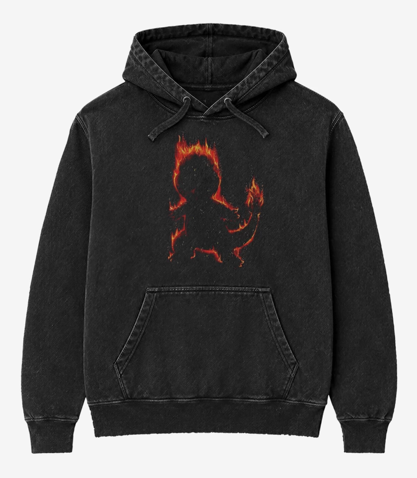 Poleron Canguro Acid Wash Negro de Tipo fuego I