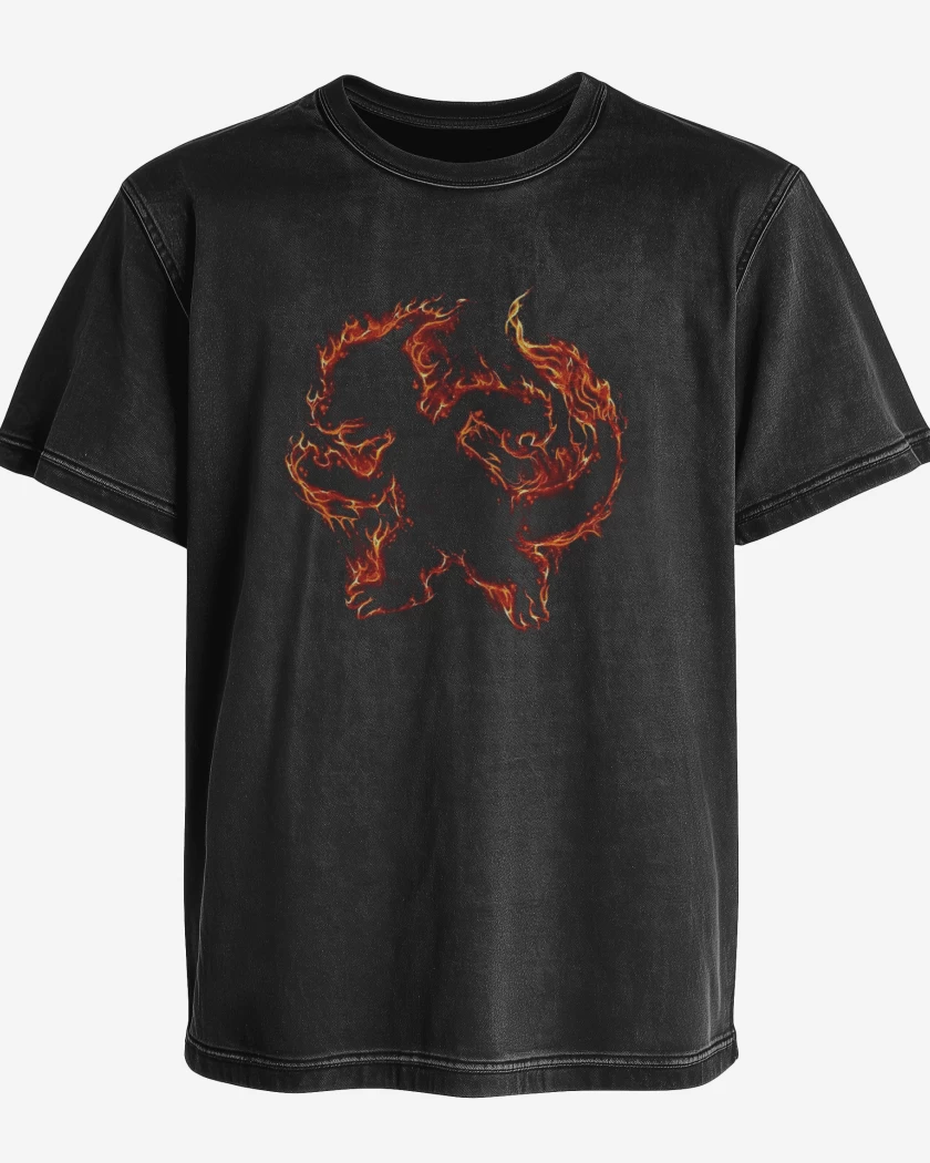 Polera desgastada Negro de Tipo fuego II