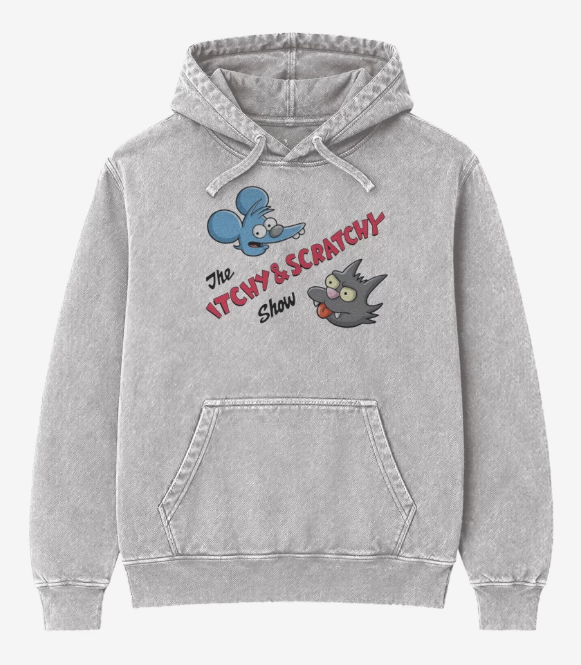 Poleron Canguro Acid Wash Gris Melange de The Itchy and Scratchy show