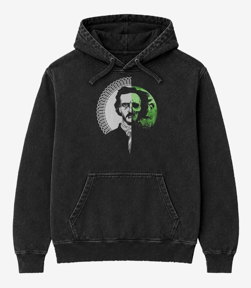 Poleron Canguro Acid Wash Negro de Edgar Allan Poe