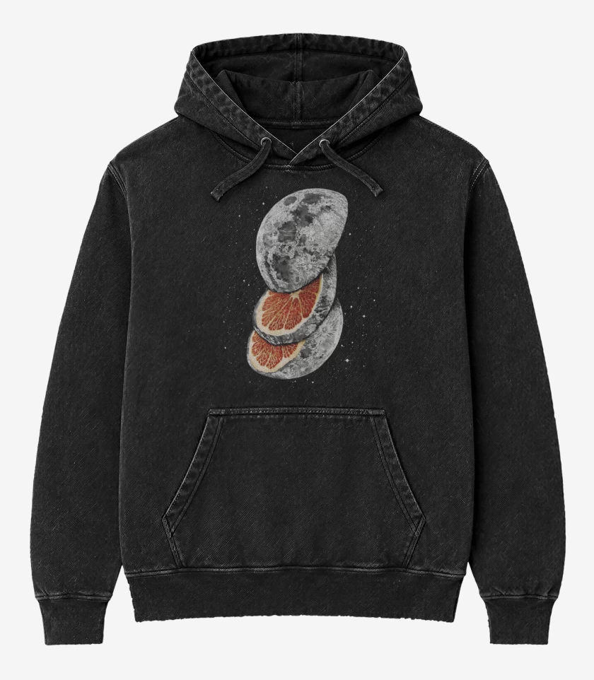 Poleron Canguro Acid Wash Negro de Luna Naranja 