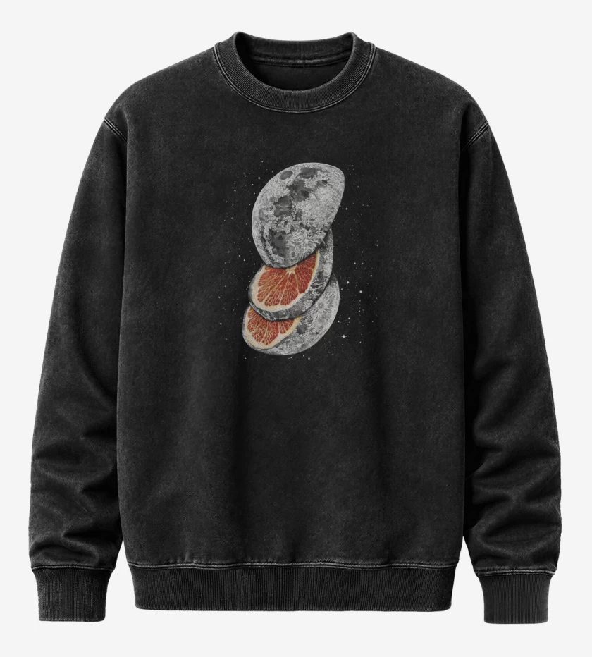 Poleron Polo Acid Wash Negro de Luna Naranja 