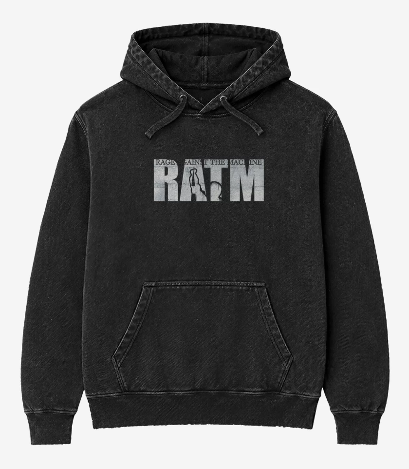 Poleron Canguro Acid Wash Negro de RATM 1