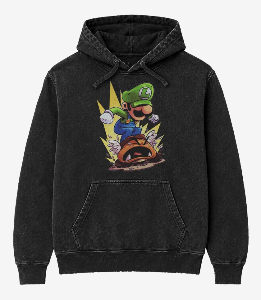 Poleron Canguro Acid Wash Negro de Luigi destroyer