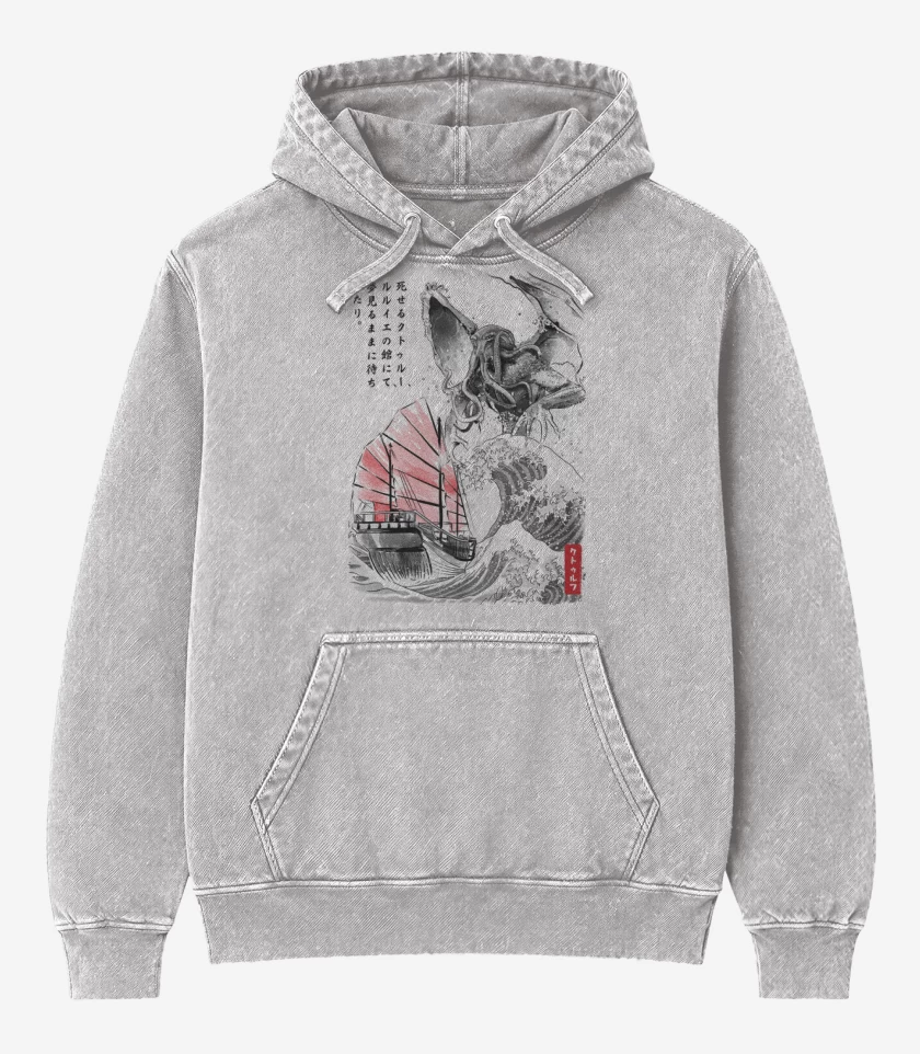 Poleron Canguro Acid Wash Gris Melange de godhulhu