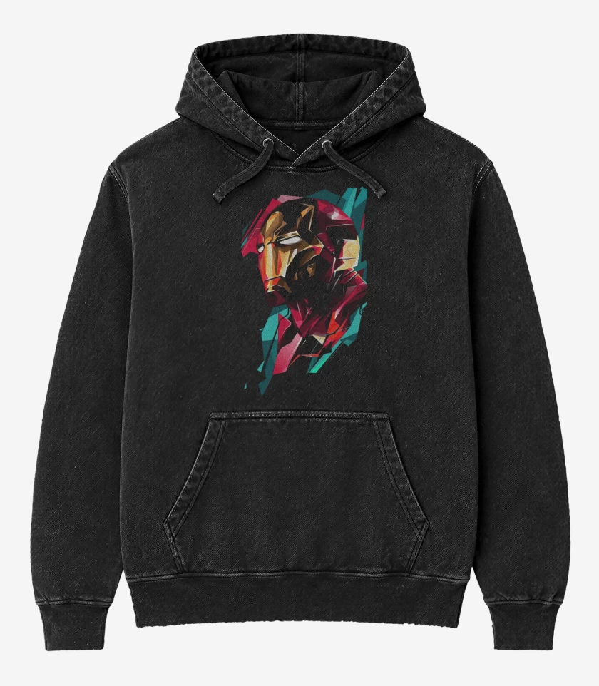 Poleron Canguro Acid Wash Negro de Hierro man de perfil