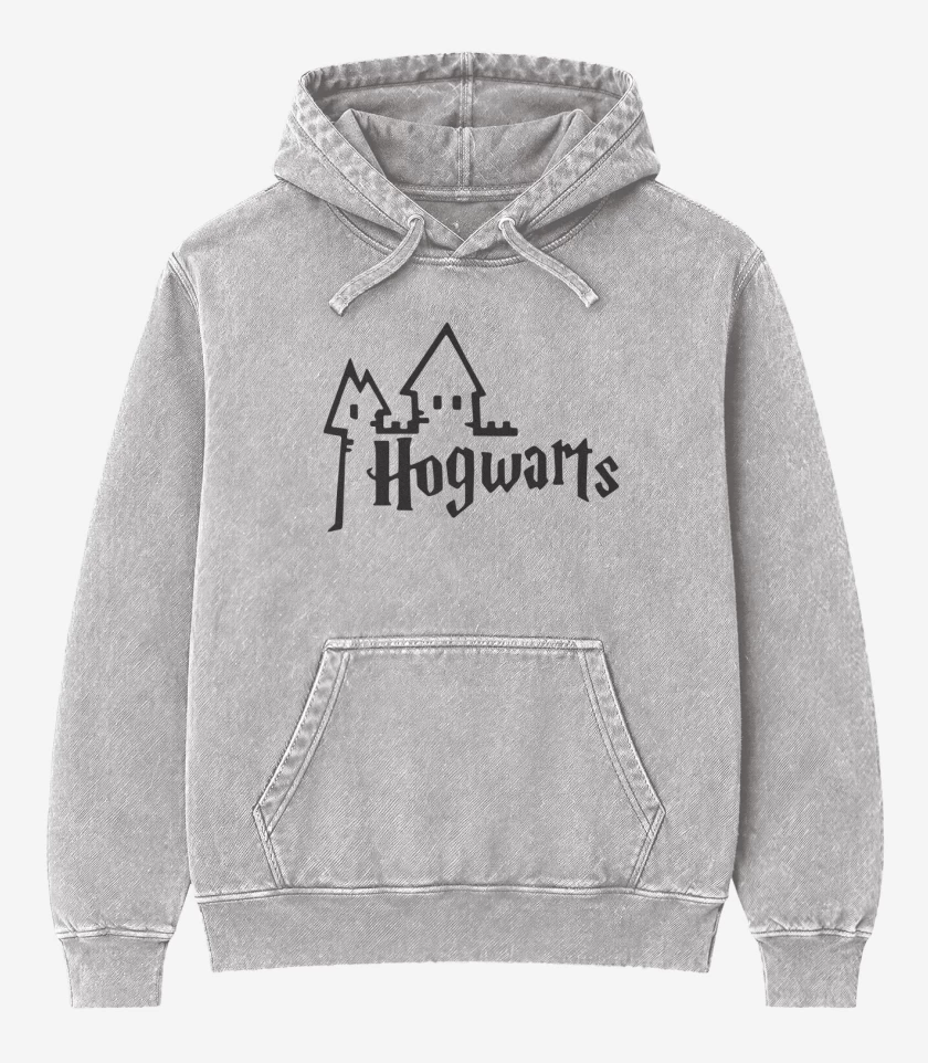 Poleron Canguro Acid Wash Gris Melange de Hogwarts