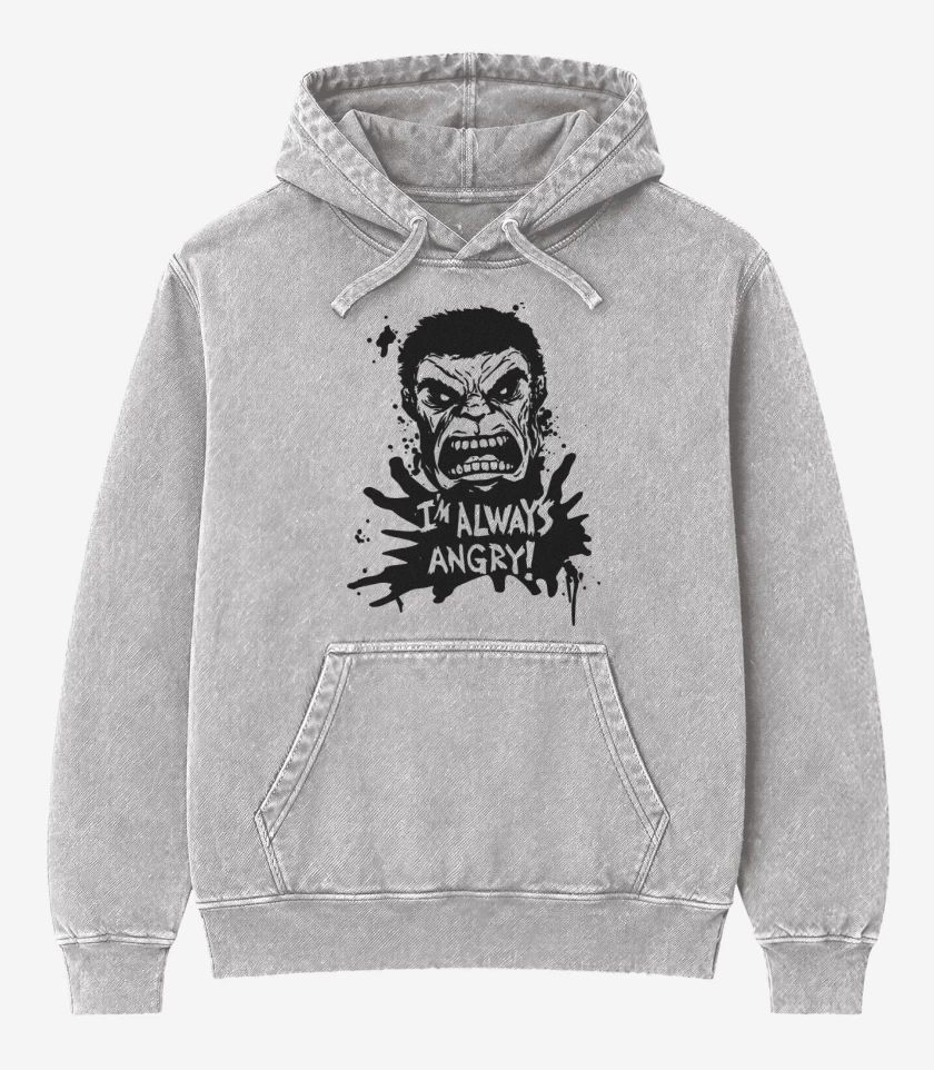 Poleron Canguro Acid Wash Gris Melange de Im always Angry