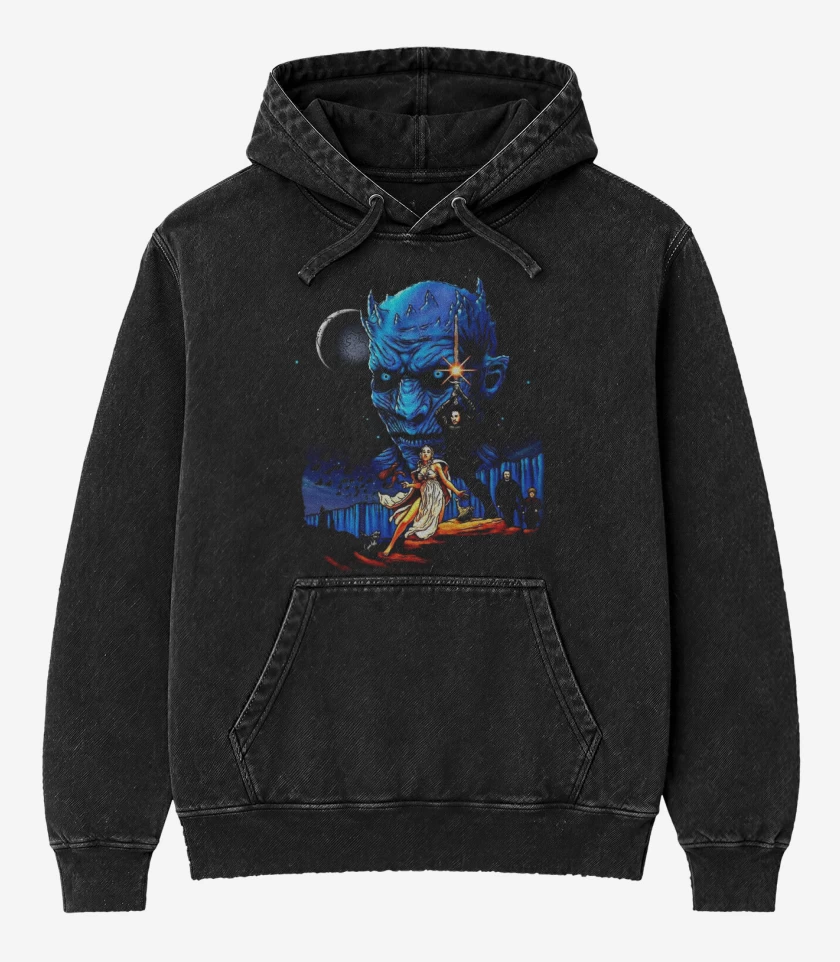 Poleron Canguro Acid Wash Negro de La guerra de los tronos