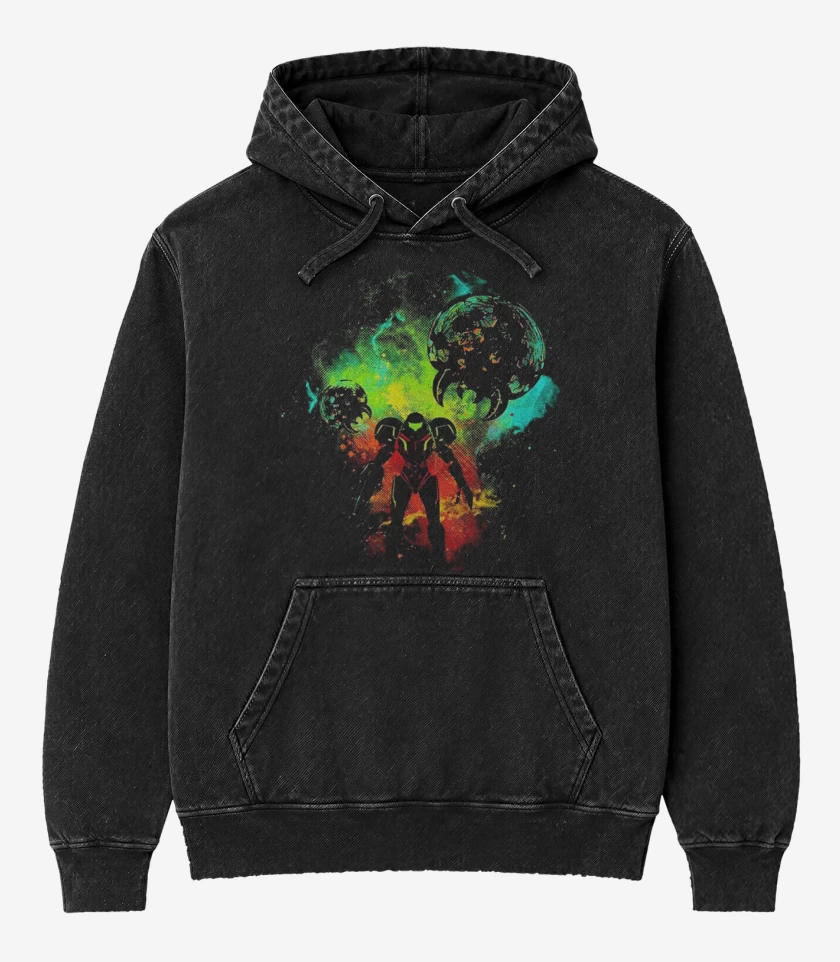 Poleron Canguro Acid Wash Negro de La samus