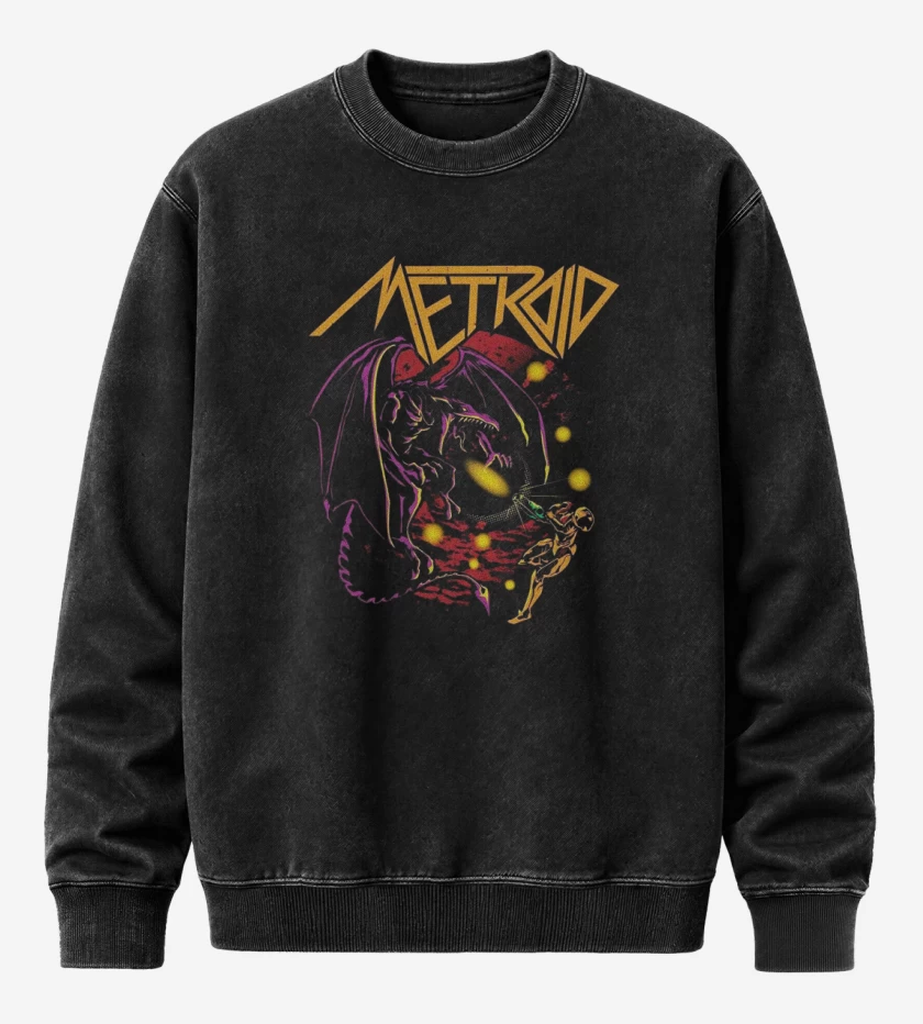 Poleron Polo Acid Wash Negro de Metal Metroid