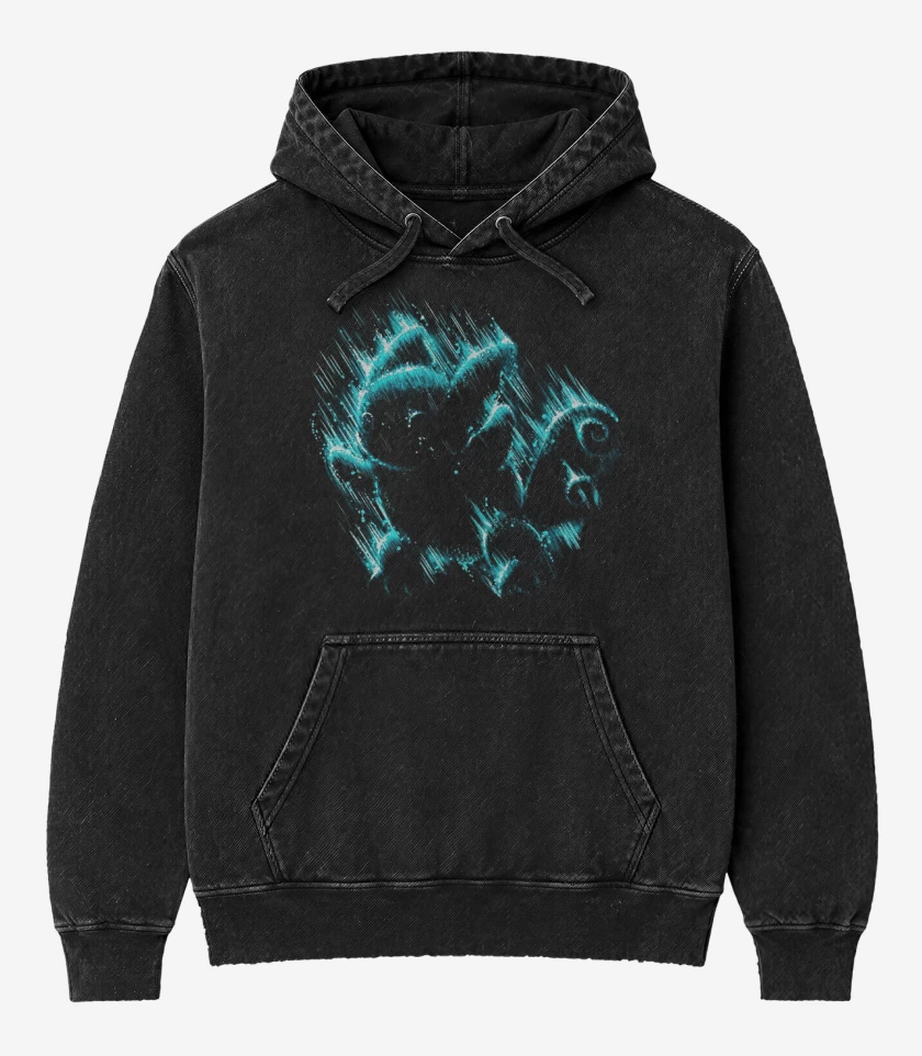 Poleron Canguro Acid Wash Negro de Tipo agua II