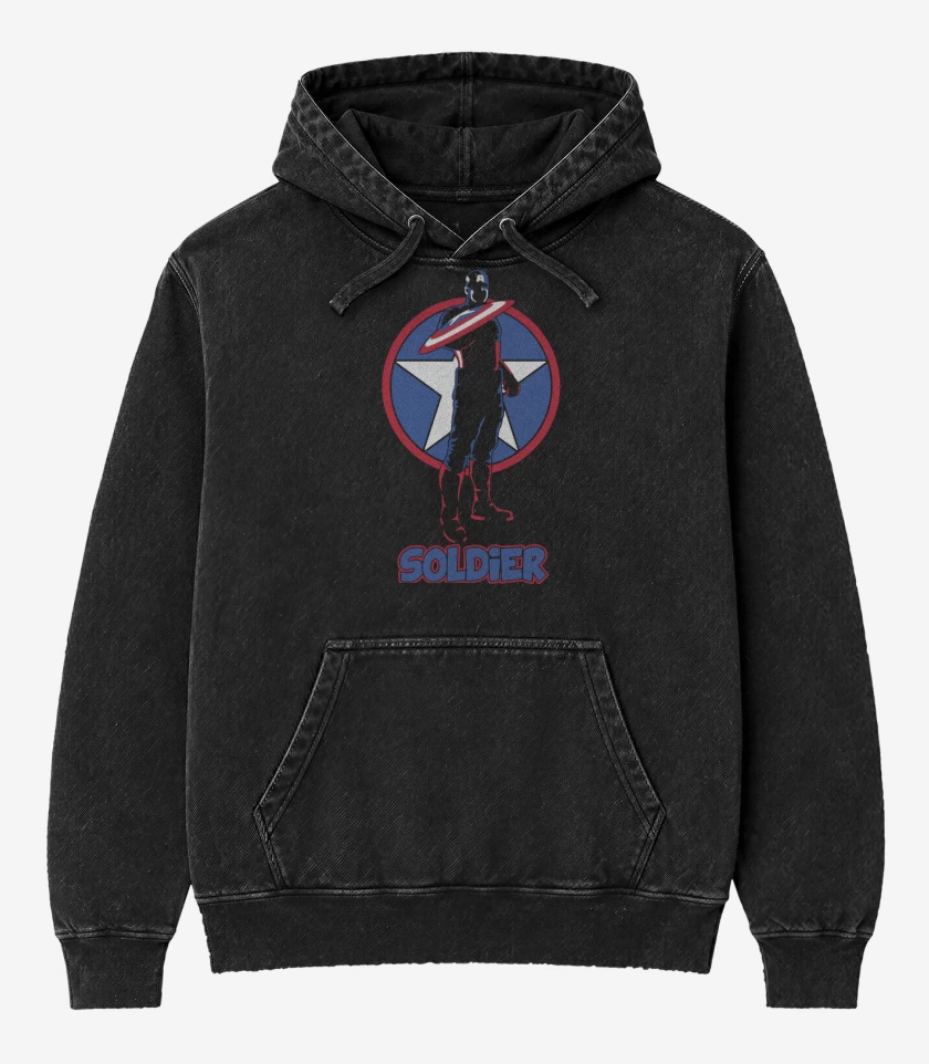 Poleron Canguro Acid Wash Negro de Captain America - Soldier