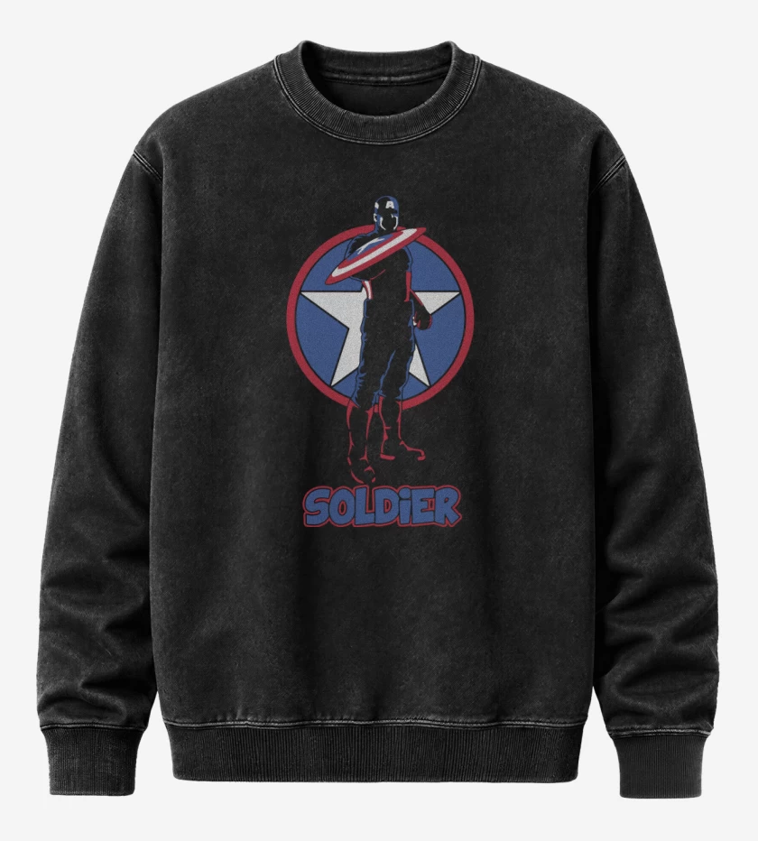 Poleron Polo Acid Wash Negro de Captain America - Soldier