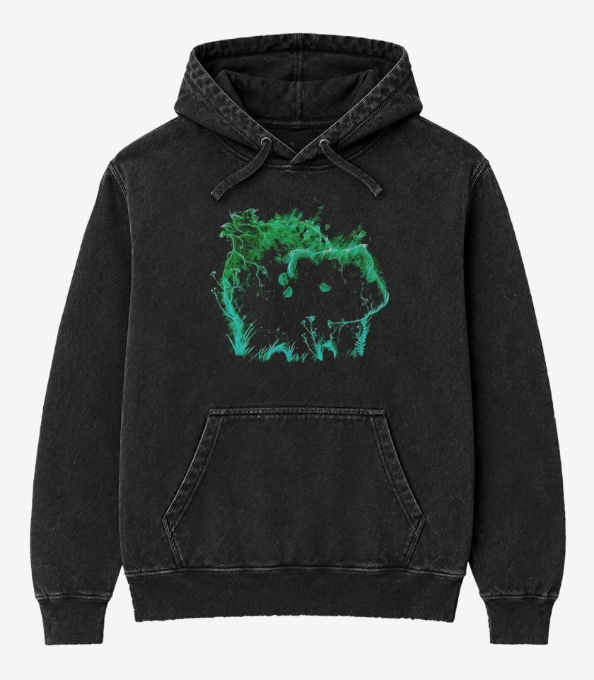 Poleron Canguro Acid Wash Negro de Tipo planta