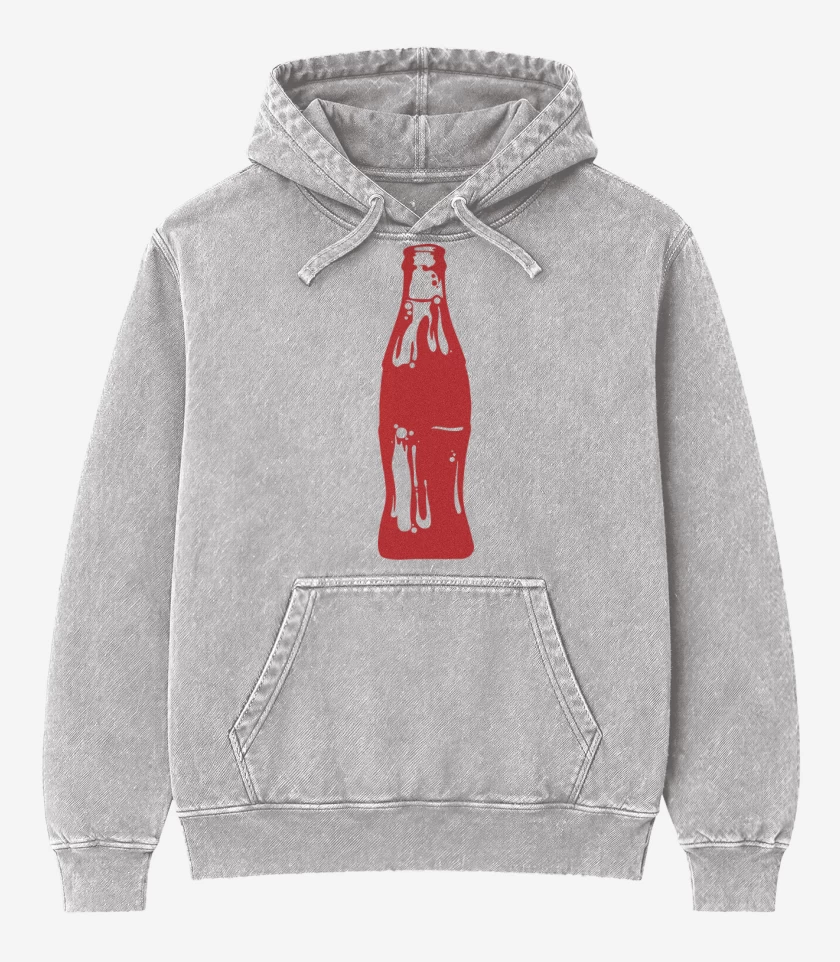 Poleron Canguro Acid Wash Gris Melange de Botella roja