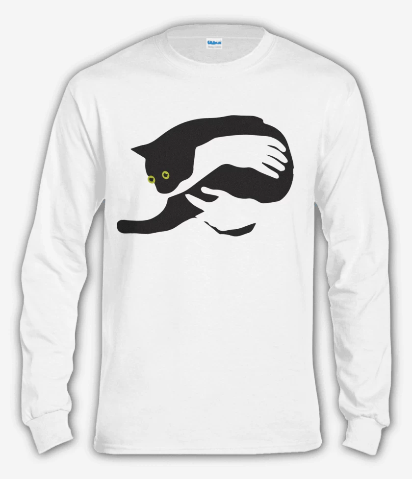 Polera manga larga Blanco de Gatito en brazos