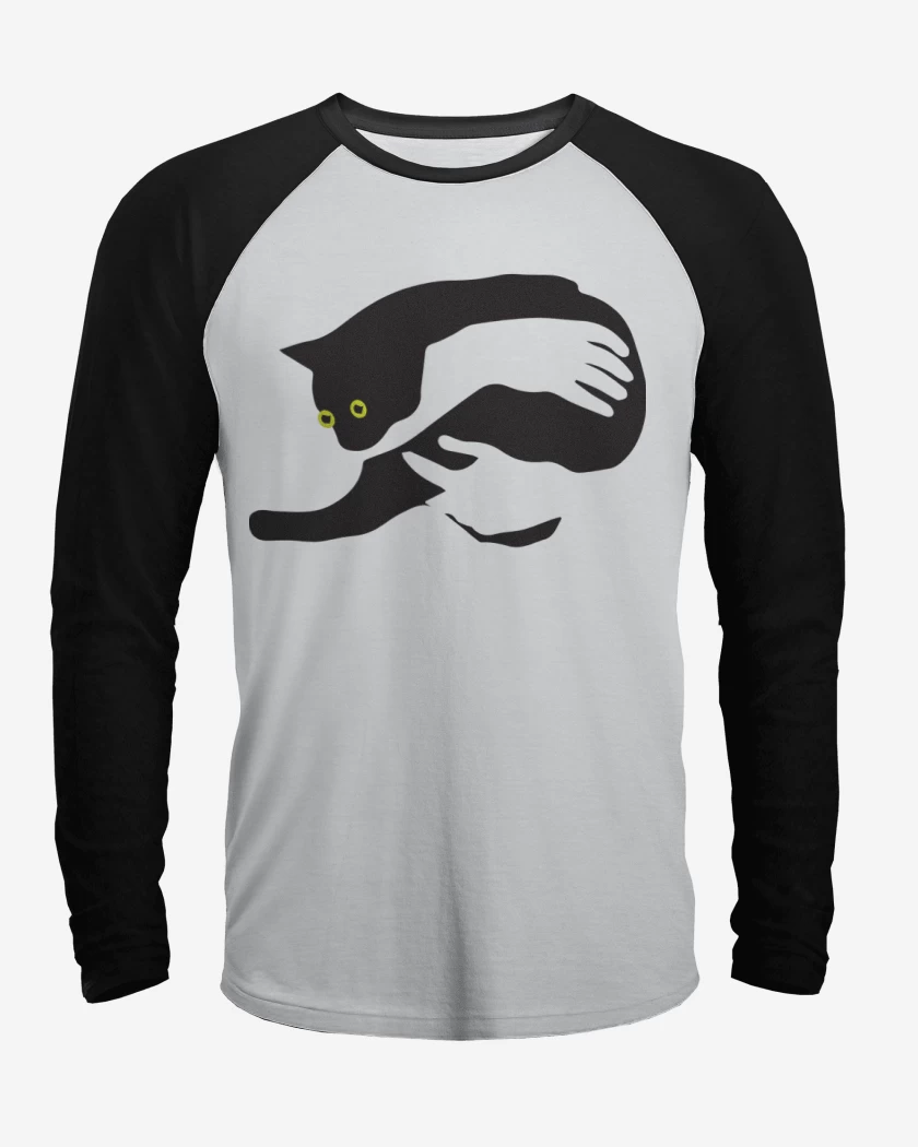 Polera Raglan Blanco / Negro de Gatito en brazos
