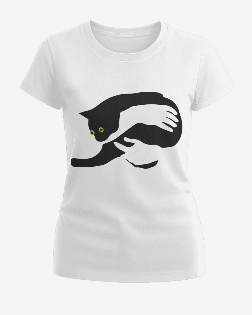 Polera de Mujer Blanco de Gatito en brazos