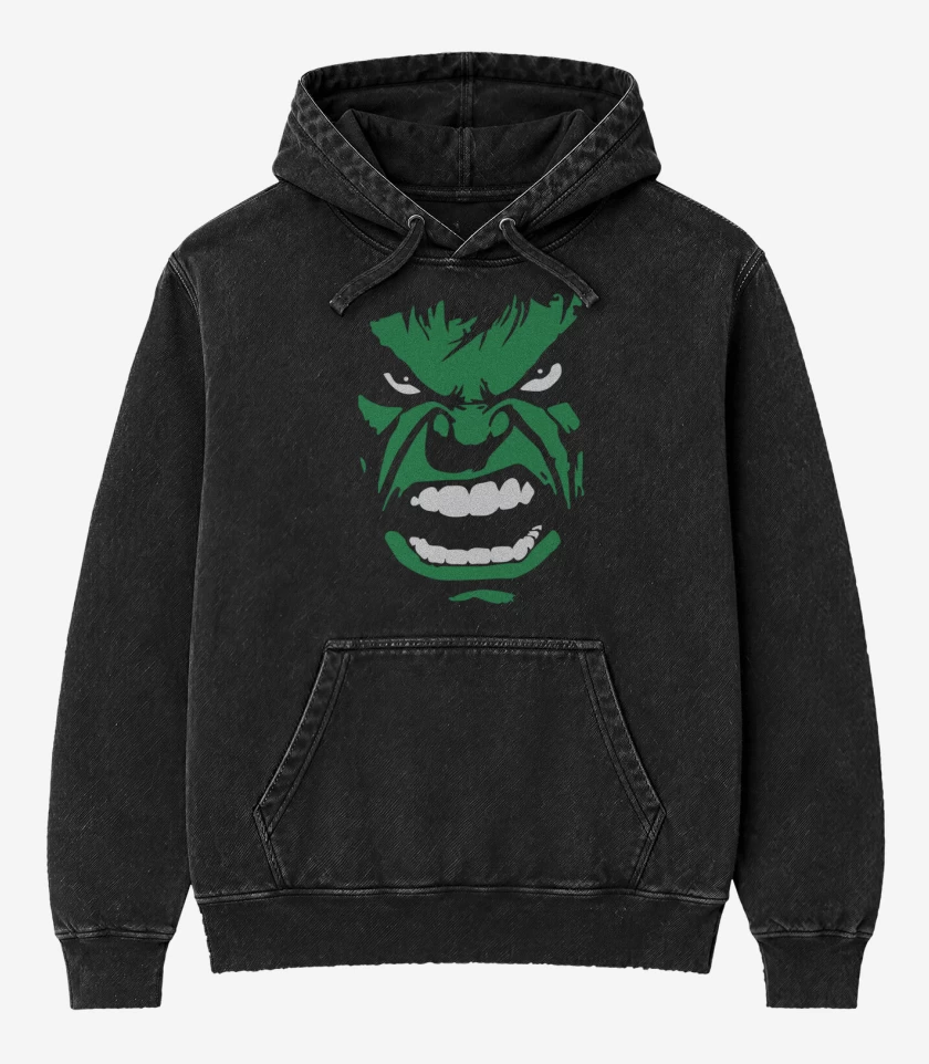 Poleron Canguro Acid Wash Negro de Hulk V1