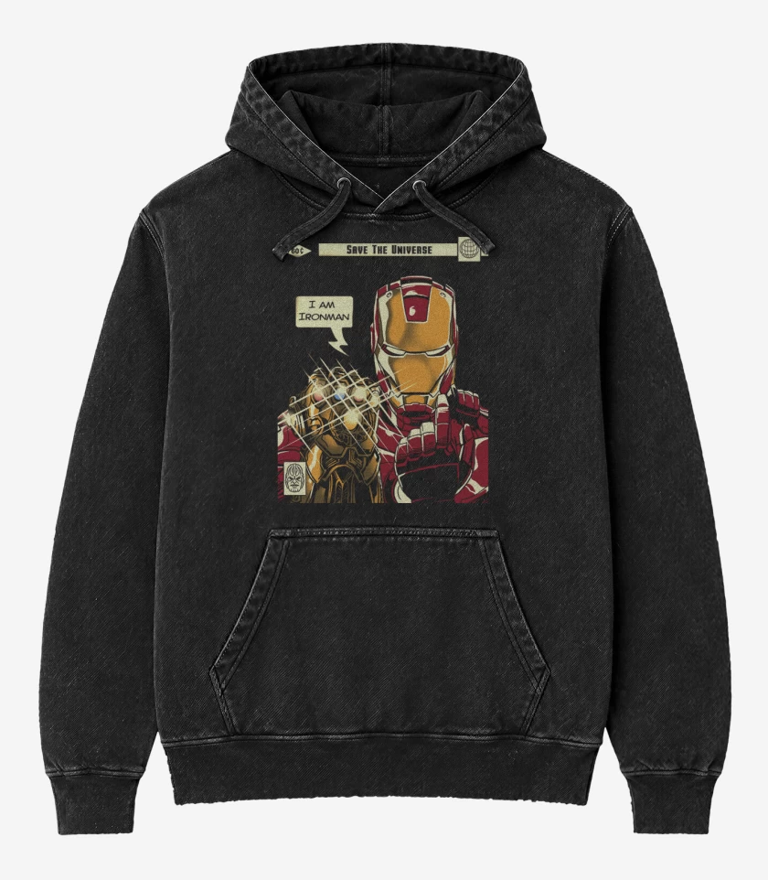 Poleron Canguro Acid Wash Negro de Yo soy el chico de hierro