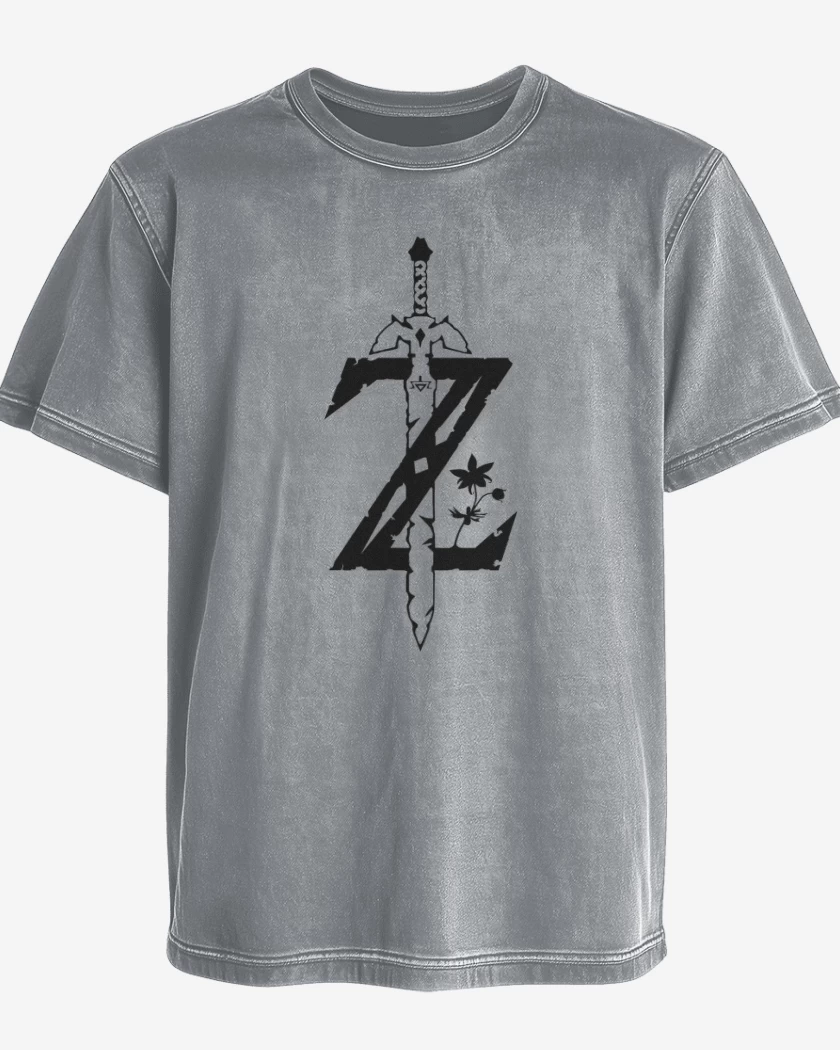 Polera desgastada Gris Melange de Zelda logo