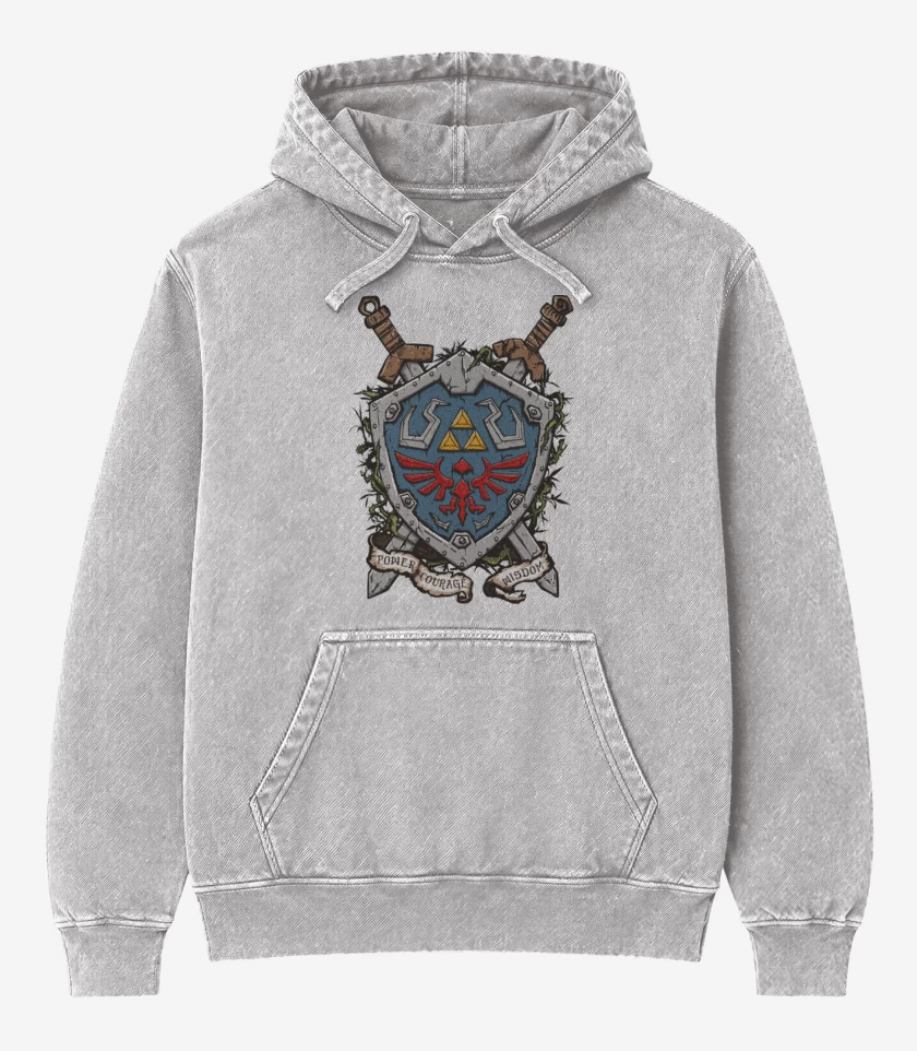 Poleron Canguro Acid Wash Gris Melange de Escudo