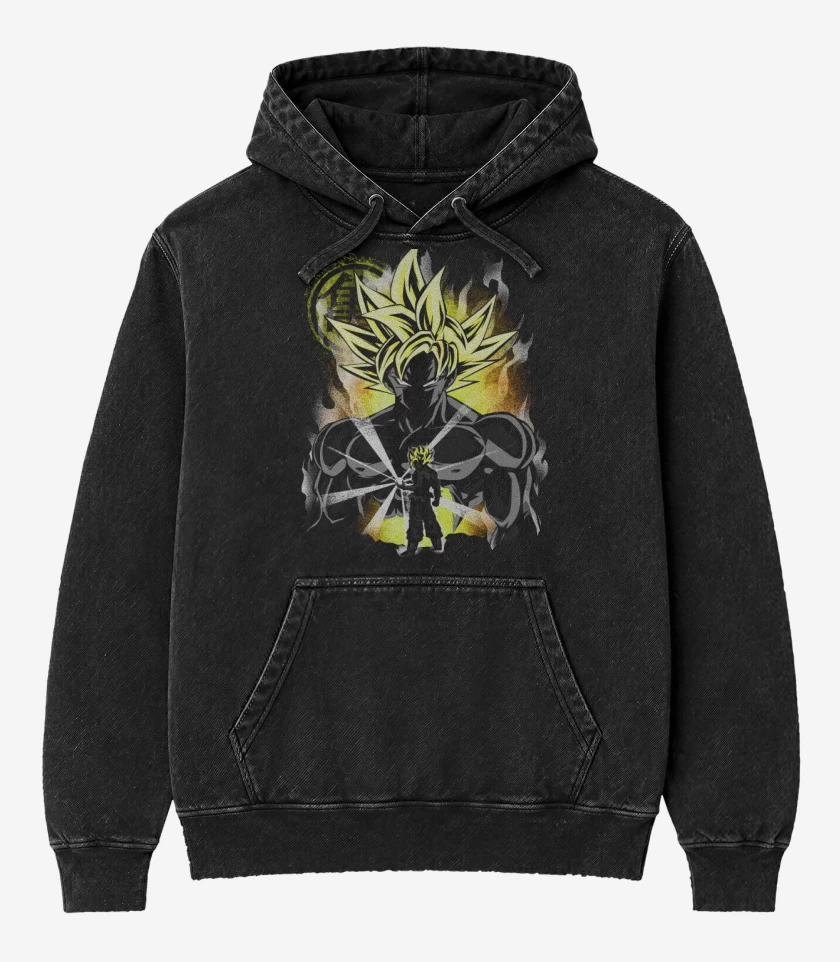 Poleron Canguro Acid Wash Negro de Ultra instinto