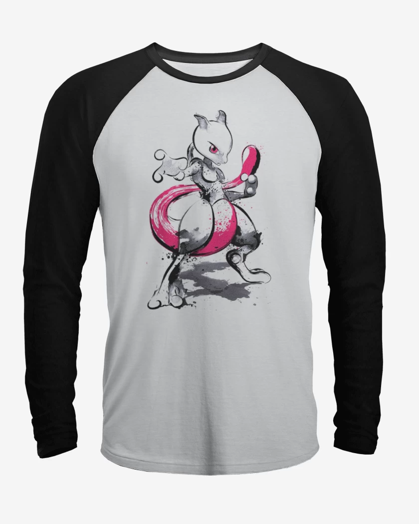 Polera Raglan Blanco / Negro de Mewtwo colors