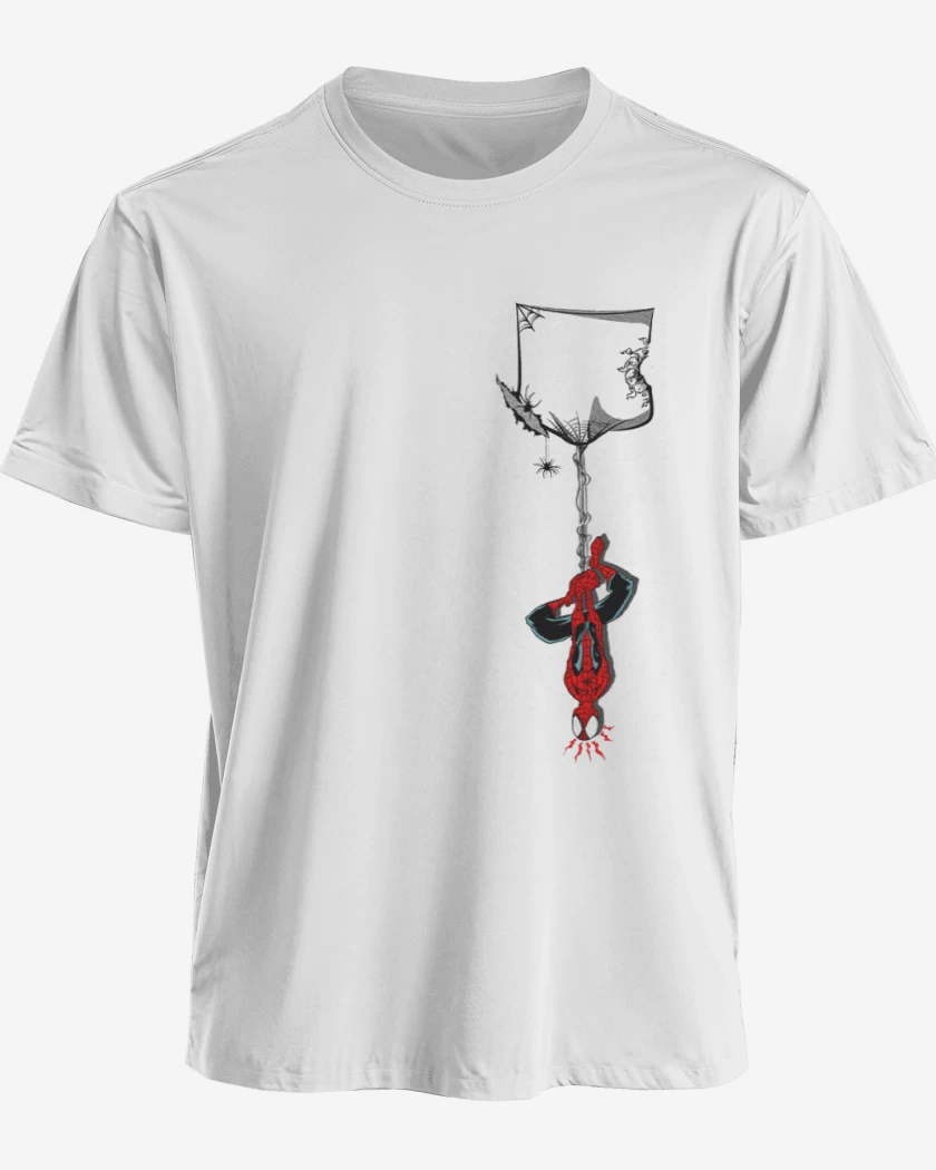 Polera premium Blanco de Hombre araña de bolsillo