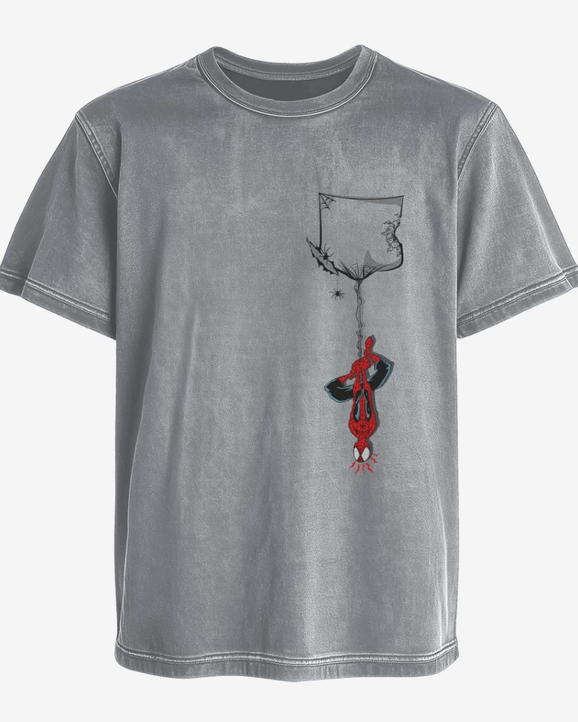 Polera desgastada Gris Melange de Hombre araña de bolsillo
