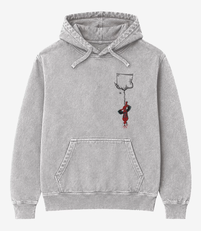 Poleron Canguro Acid Wash Gris Melange de Hombre araña de bolsillo