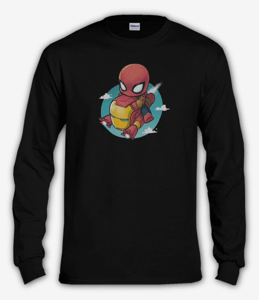Polera manga larga Negro de Mini spiderman iron man