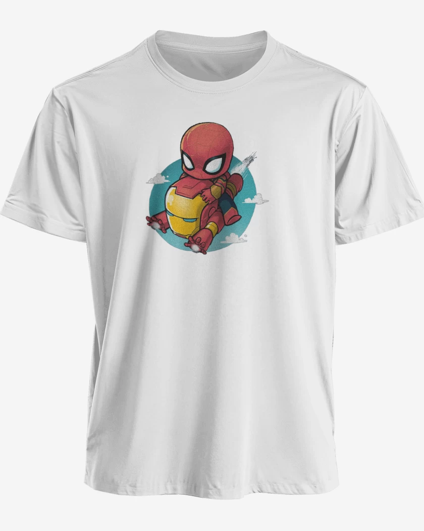 Polera premium Blanco de Mini spiderman iron man