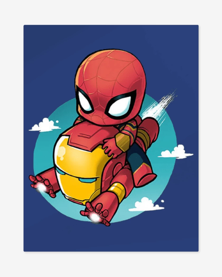 Print metalico Azul Rey de Mini spiderman iron man