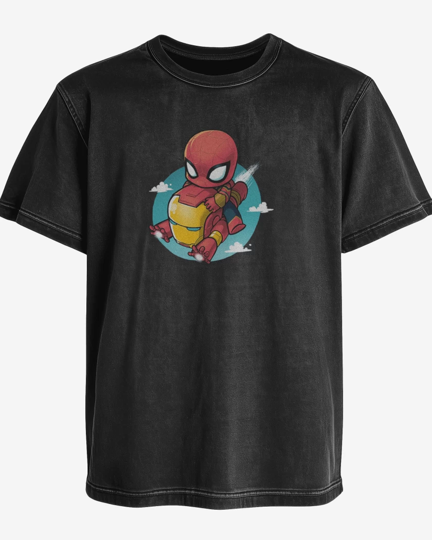 Polera desgastada Mini spiderman iron man