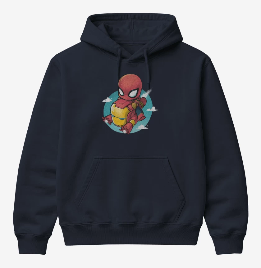 Poleron Canguro básico Azul Marino de Mini spiderman iron man