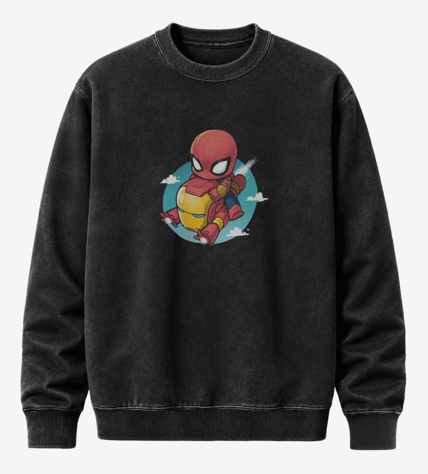 Poleron Polo Acid Wash Negro de Mini spiderman iron man