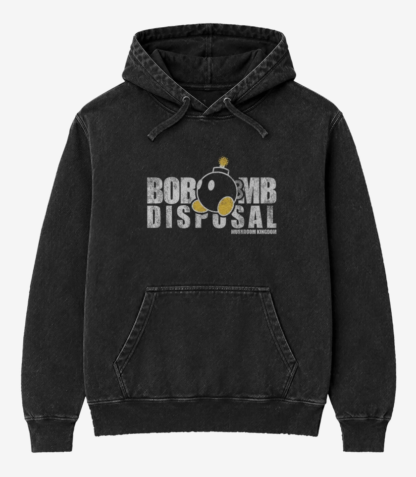 Poleron Canguro Acid Wash Negro de Bomba Super Bigote 