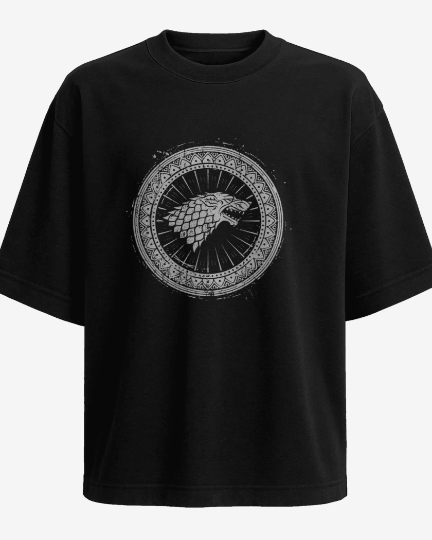 Polera Oversize Negro de Stark simbolo 