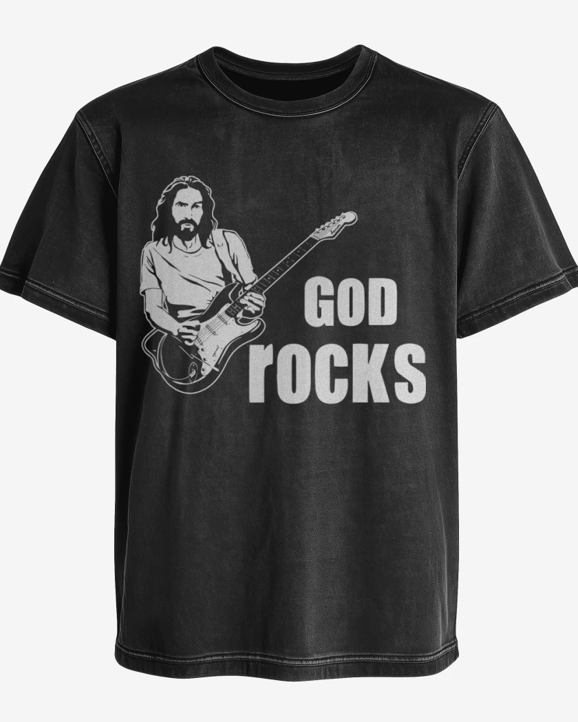 Polera desgastada God Rocks