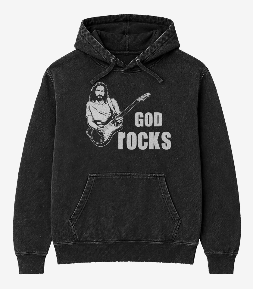 Poleron Canguro Acid Wash Negro de God Rocks