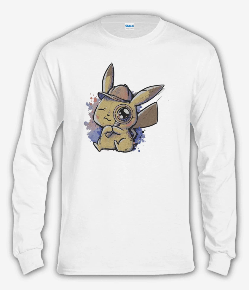 Polera manga larga Blanco de Píkachu detective 