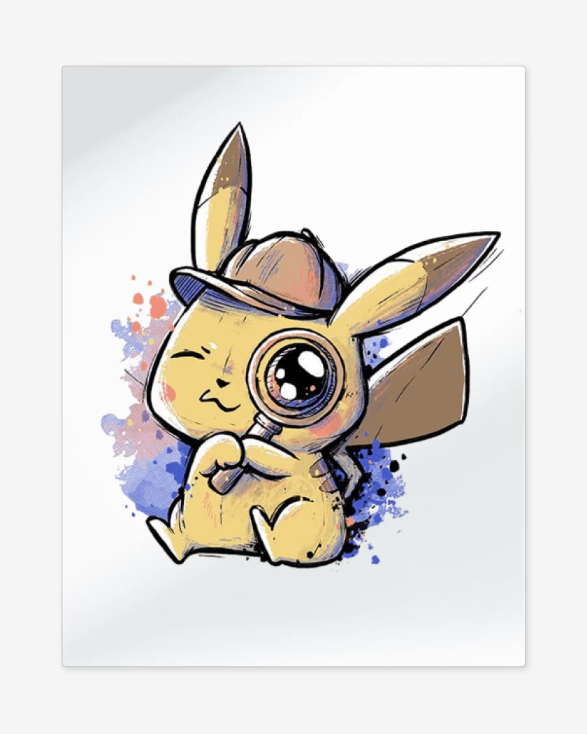 Print metalico Blanco de Píkachu detective 