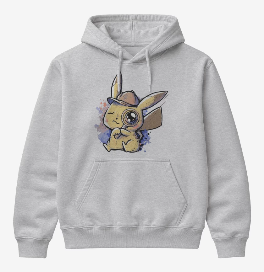 Poleron Canguro básico Gris Melange de Píkachu detective 
