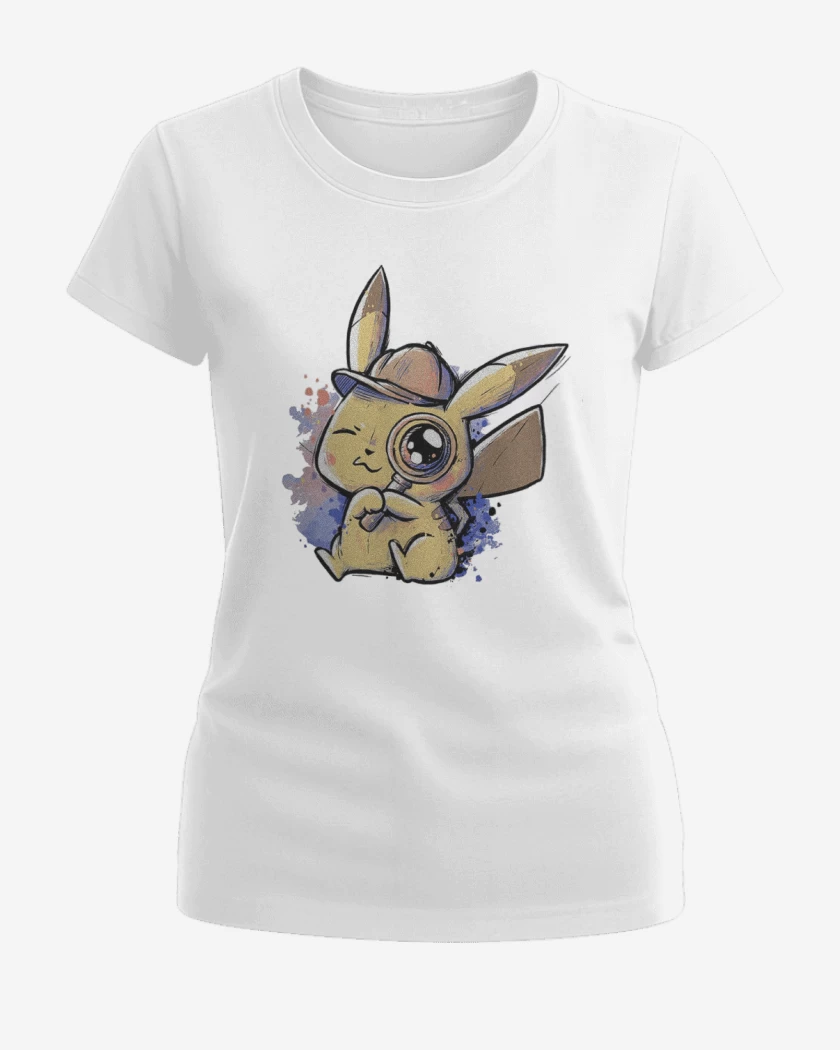 Polera de Mujer Blanco de Píkachu detective 