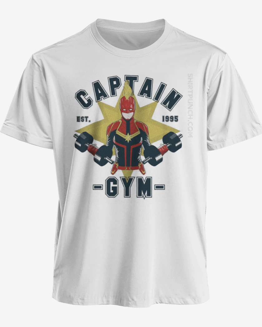 Polera premium Blanco de Capitana marvel gym