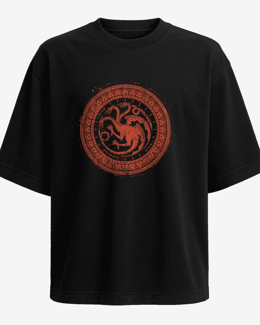 Polera Oversize Negro de targaryen simbolo